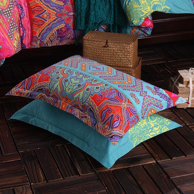 Nayoroom Omelas 2 Pack Bohemian Pillowcase King Size for Hair and Skin Boho Colorful Floral Striped Pillow Shams with Evenlop Closure Super Soft Breathable 120gsm Brushed Microfiber - Image 2